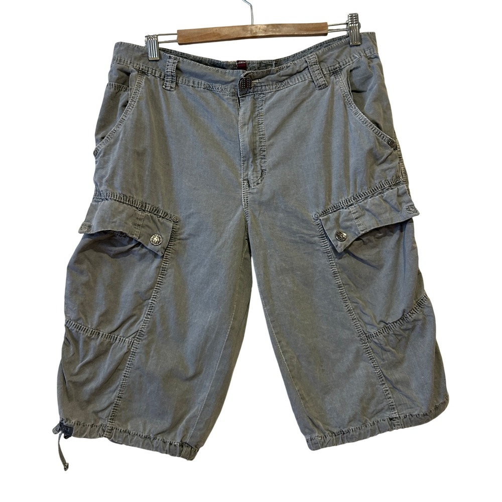 FUSAI Cargo Shorts 36 Vintage Y2K Gorpcore Utility Drawstring Hem Baggy Grunge